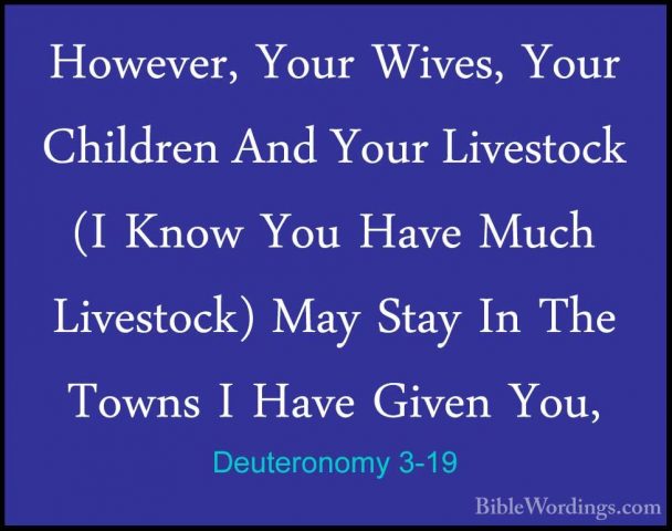 Deuteronomy 3-19 - However, Your Wives, Your Children And Your LiHowever, Your Wives, Your Children And Your Livestock (I Know You Have Much Livestock) May Stay In The Towns I Have Given You, 
