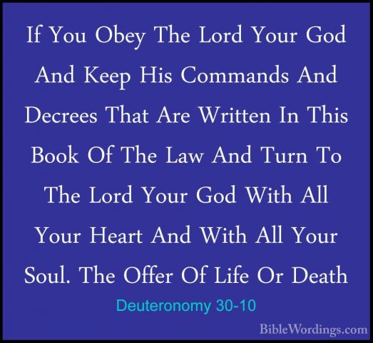 Deuteronomy 30-10 - If You Obey The Lord Your God And Keep His CoIf You Obey The Lord Your God And Keep His Commands And Decrees That Are Written In This Book Of The Law And Turn To The Lord Your God With All Your Heart And With All Your Soul. The Offer Of Life Or Death 