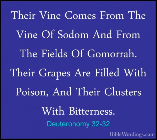 Deuteronomy 32-32 - Their Vine Comes From The Vine Of Sodom And FTheir Vine Comes From The Vine Of Sodom And From The Fields Of Gomorrah. Their Grapes Are Filled With Poison, And Their Clusters With Bitterness. 