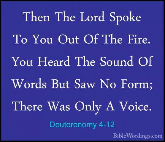 Deuteronomy 4-12 - Then The Lord Spoke To You Out Of The Fire. YoThen The Lord Spoke To You Out Of The Fire. You Heard The Sound Of Words But Saw No Form; There Was Only A Voice. 