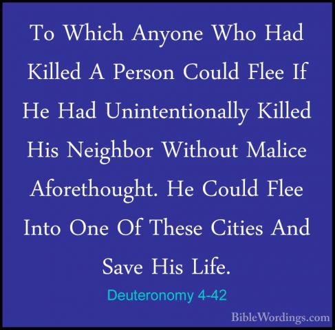 Deuteronomy 4-42 - To Which Anyone Who Had Killed A Person CouldTo Which Anyone Who Had Killed A Person Could Flee If He Had Unintentionally Killed His Neighbor Without Malice Aforethought. He Could Flee Into One Of These Cities And Save His Life. 