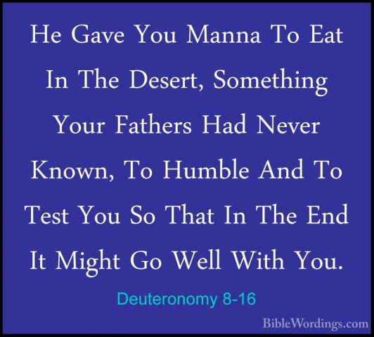 Deuteronomy 8-16 - He Gave You Manna To Eat In The Desert, SomethHe Gave You Manna To Eat In The Desert, Something Your Fathers Had Never Known, To Humble And To Test You So That In The End It Might Go Well With You. 