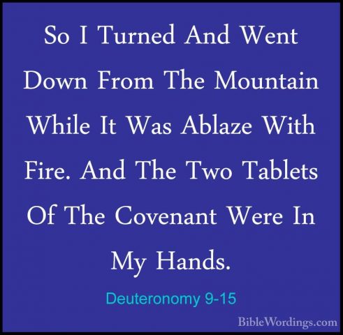 Deuteronomy 9-15 - So I Turned And Went Down From The Mountain WhSo I Turned And Went Down From The Mountain While It Was Ablaze With Fire. And The Two Tablets Of The Covenant Were In My Hands. 