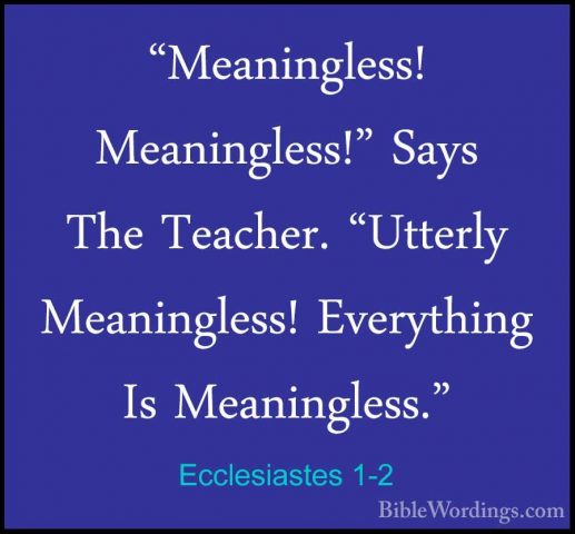 Ecclesiastes 1-2 - "Meaningless! Meaningless!" Says The Teacher."Meaningless! Meaningless!" Says The Teacher. "Utterly Meaningless! Everything Is Meaningless." 