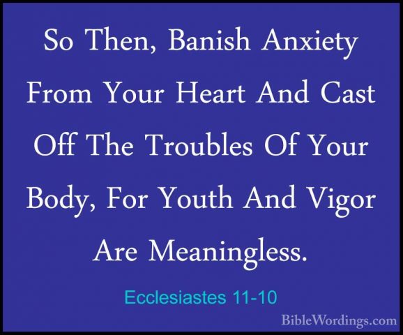 Ecclesiastes 11-10 - So Then, Banish Anxiety From Your Heart AndSo Then, Banish Anxiety From Your Heart And Cast Off The Troubles Of Your Body, For Youth And Vigor Are Meaningless.