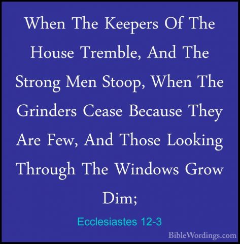 Ecclesiastes 12-3 - When The Keepers Of The House Tremble, And ThWhen The Keepers Of The House Tremble, And The Strong Men Stoop, When The Grinders Cease Because They Are Few, And Those Looking Through The Windows Grow Dim; 