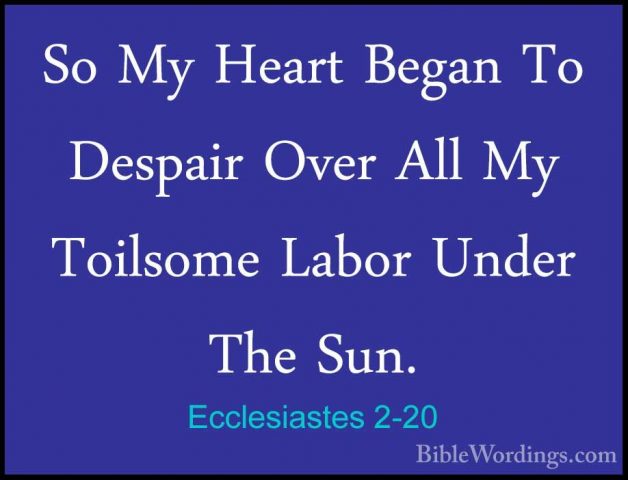 Ecclesiastes 2-20 - So My Heart Began To Despair Over All My ToilSo My Heart Began To Despair Over All My Toilsome Labor Under The Sun. 