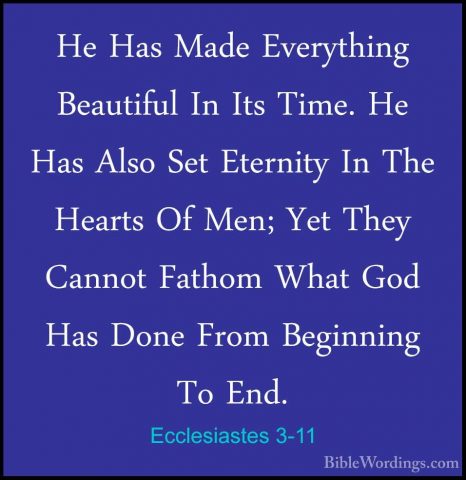Ecclesiastes 3-11 - He Has Made Everything Beautiful In Its Time.He Has Made Everything Beautiful In Its Time. He Has Also Set Eternity In The Hearts Of Men; Yet They Cannot Fathom What God Has Done From Beginning To End. 