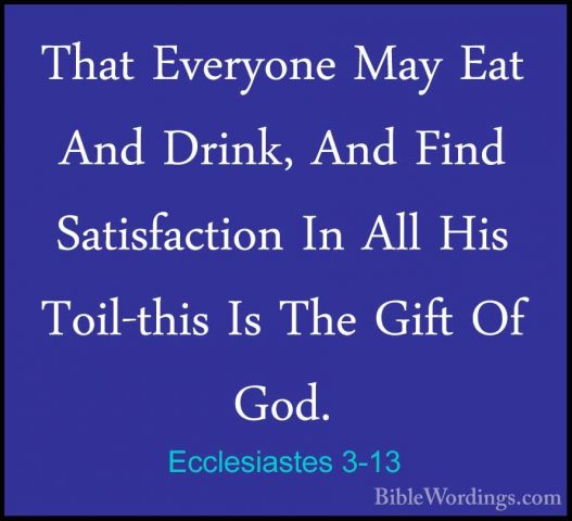 Ecclesiastes 3-13 - That Everyone May Eat And Drink, And Find SatThat Everyone May Eat And Drink, And Find Satisfaction In All His Toil-this Is The Gift Of God. 