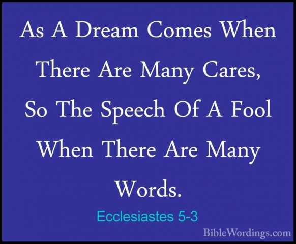Ecclesiastes 5-3 - As A Dream Comes When There Are Many Cares, SoAs A Dream Comes When There Are Many Cares, So The Speech Of A Fool When There Are Many Words. 