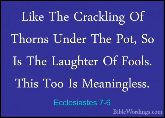 Ecclesiastes 7-6 - Like The Crackling Of Thorns Under The Pot, SoLike The Crackling Of Thorns Under The Pot, So Is The Laughter Of Fools. This Too Is Meaningless. 
