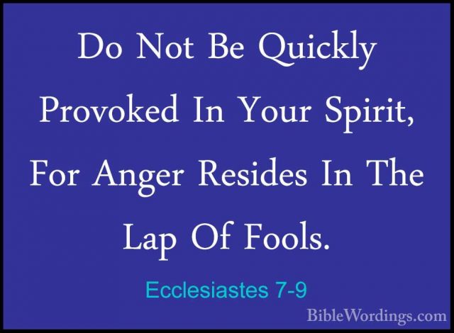 Ecclesiastes 7-9 - Do Not Be Quickly Provoked In Your Spirit, ForDo Not Be Quickly Provoked In Your Spirit, For Anger Resides In The Lap Of Fools. 