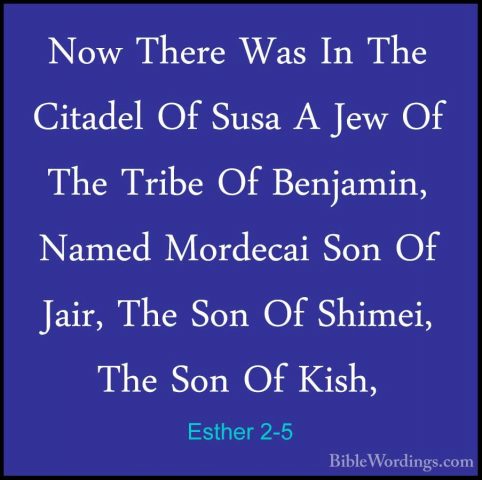 Esther 2-5 - Now There Was In The Citadel Of Susa A Jew Of The TrNow There Was In The Citadel Of Susa A Jew Of The Tribe Of Benjamin, Named Mordecai Son Of Jair, The Son Of Shimei, The Son Of Kish, 
