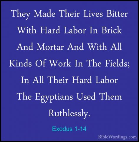 Exodus 1-14 - They Made Their Lives Bitter With Hard Labor In BriThey Made Their Lives Bitter With Hard Labor In Brick And Mortar And With All Kinds Of Work In The Fields; In All Their Hard Labor The Egyptians Used Them Ruthlessly. 
