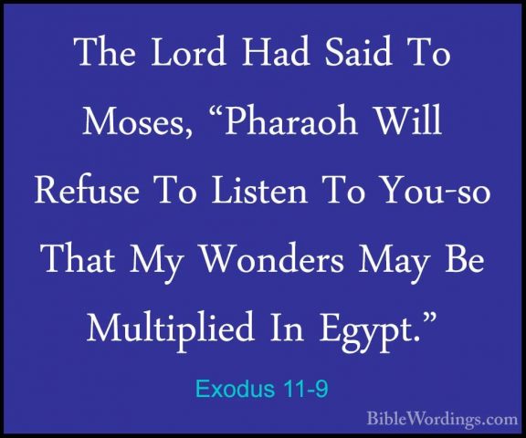 Exodus 11-9 - The Lord Had Said To Moses, "Pharaoh Will Refuse ToThe Lord Had Said To Moses, "Pharaoh Will Refuse To Listen To You-so That My Wonders May Be Multiplied In Egypt." 