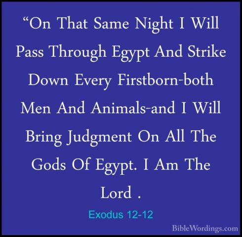 Exodus 12-12 - "On That Same Night I Will Pass Through Egypt And"On That Same Night I Will Pass Through Egypt And Strike Down Every Firstborn-both Men And Animals-and I Will Bring Judgment On All The Gods Of Egypt. I Am The Lord . 