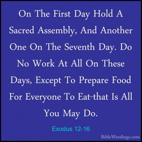 Exodus 12-16 - On The First Day Hold A Sacred Assembly, And AnothOn The First Day Hold A Sacred Assembly, And Another One On The Seventh Day. Do No Work At All On These Days, Except To Prepare Food For Everyone To Eat-that Is All You May Do. 