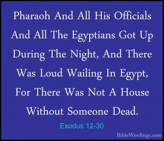 Exodus 12-30 - Pharaoh And All His Officials And All The EgyptianPharaoh And All His Officials And All The Egyptians Got Up During The Night, And There Was Loud Wailing In Egypt, For There Was Not A House Without Someone Dead. 