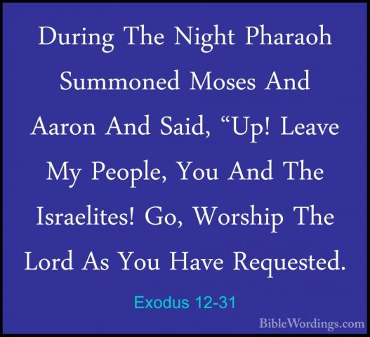 Exodus 12-31 - During The Night Pharaoh Summoned Moses And AaronDuring The Night Pharaoh Summoned Moses And Aaron And Said, "Up! Leave My People, You And The Israelites! Go, Worship The Lord As You Have Requested. 