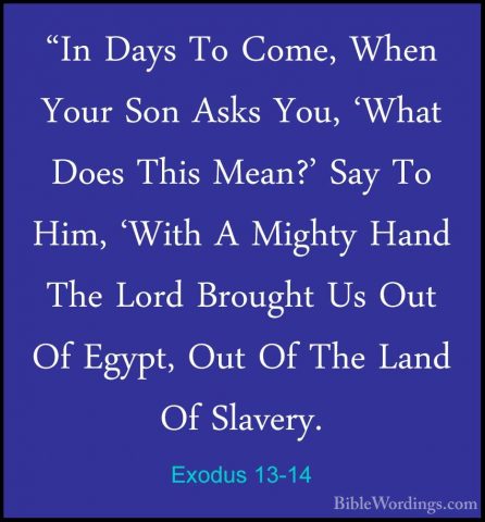 Exodus 13-14 - "In Days To Come, When Your Son Asks You, 'What Do"In Days To Come, When Your Son Asks You, 'What Does This Mean?' Say To Him, 'With A Mighty Hand The Lord Brought Us Out Of Egypt, Out Of The Land Of Slavery. 