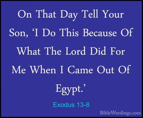 Exodus 13-8 - On That Day Tell Your Son, 'I Do This Because Of WhOn That Day Tell Your Son, 'I Do This Because Of What The Lord Did For Me When I Came Out Of Egypt.' 