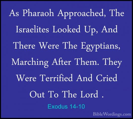 Exodus 14-10 - As Pharaoh Approached, The Israelites Looked Up, AAs Pharaoh Approached, The Israelites Looked Up, And There Were The Egyptians, Marching After Them. They Were Terrified And Cried Out To The Lord . 