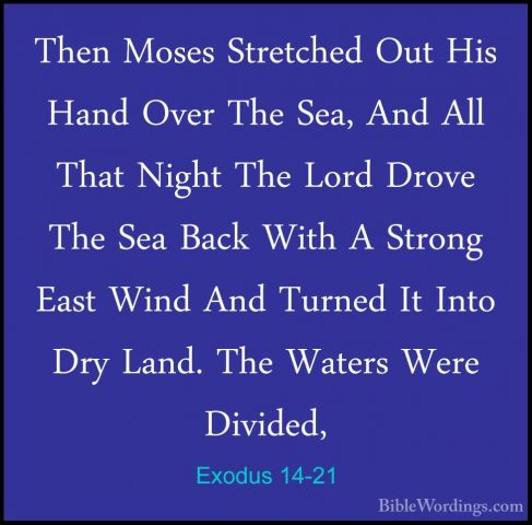 Exodus 14-21 - Then Moses Stretched Out His Hand Over The Sea, AnThen Moses Stretched Out His Hand Over The Sea, And All That Night The Lord Drove The Sea Back With A Strong East Wind And Turned It Into Dry Land. The Waters Were Divided, 