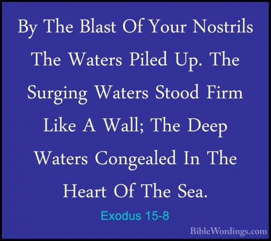 Exodus 15-8 - By The Blast Of Your Nostrils The Waters Piled Up.By The Blast Of Your Nostrils The Waters Piled Up. The Surging Waters Stood Firm Like A Wall; The Deep Waters Congealed In The Heart Of The Sea. 