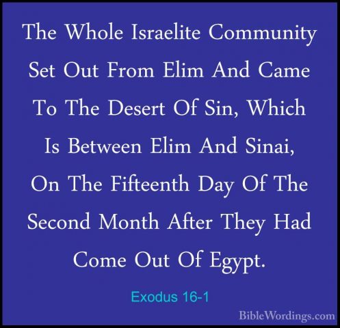 Exodus 16-1 - The Whole Israelite Community Set Out From Elim AndThe Whole Israelite Community Set Out From Elim And Came To The Desert Of Sin, Which Is Between Elim And Sinai, On The Fifteenth Day Of The Second Month After They Had Come Out Of Egypt. 