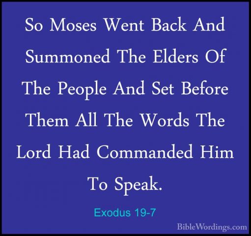 Exodus 19-7 - So Moses Went Back And Summoned The Elders Of The PSo Moses Went Back And Summoned The Elders Of The People And Set Before Them All The Words The Lord Had Commanded Him To Speak. 