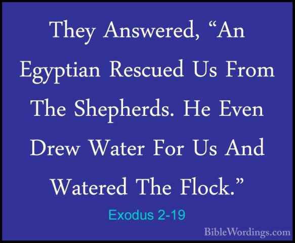Exodus 2-19 - They Answered, "An Egyptian Rescued Us From The SheThey Answered, "An Egyptian Rescued Us From The Shepherds. He Even Drew Water For Us And Watered The Flock." 