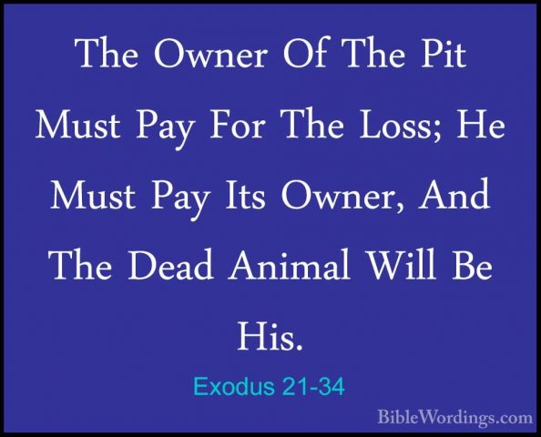 Exodus 21-34 - The Owner Of The Pit Must Pay For The Loss; He MusThe Owner Of The Pit Must Pay For The Loss; He Must Pay Its Owner, And The Dead Animal Will Be His. 
