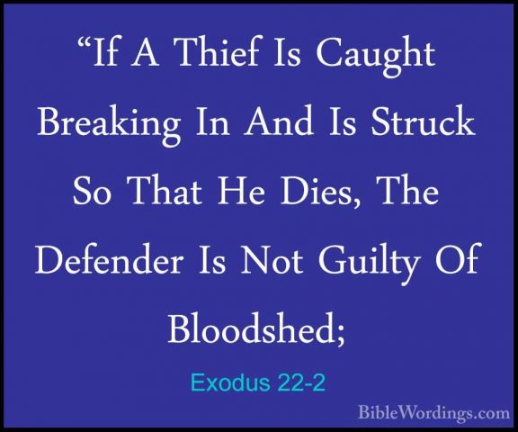 Exodus 22-2 - "If A Thief Is Caught Breaking In And Is Struck So"If A Thief Is Caught Breaking In And Is Struck So That He Dies, The Defender Is Not Guilty Of Bloodshed; 