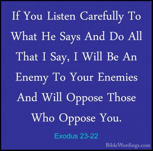 Exodus 23-22 - If You Listen Carefully To What He Says And Do AllIf You Listen Carefully To What He Says And Do All That I Say, I Will Be An Enemy To Your Enemies And Will Oppose Those Who Oppose You. 
