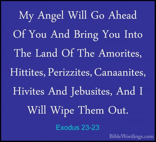 Exodus 23-23 - My Angel Will Go Ahead Of You And Bring You Into TMy Angel Will Go Ahead Of You And Bring You Into The Land Of The Amorites, Hittites, Perizzites, Canaanites, Hivites And Jebusites, And I Will Wipe Them Out. 