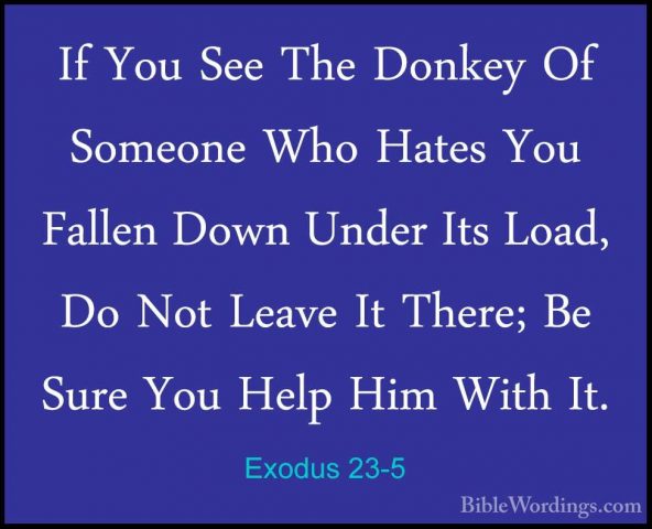 Exodus 23-5 - If You See The Donkey Of Someone Who Hates You FallIf You See The Donkey Of Someone Who Hates You Fallen Down Under Its Load, Do Not Leave It There; Be Sure You Help Him With It. 