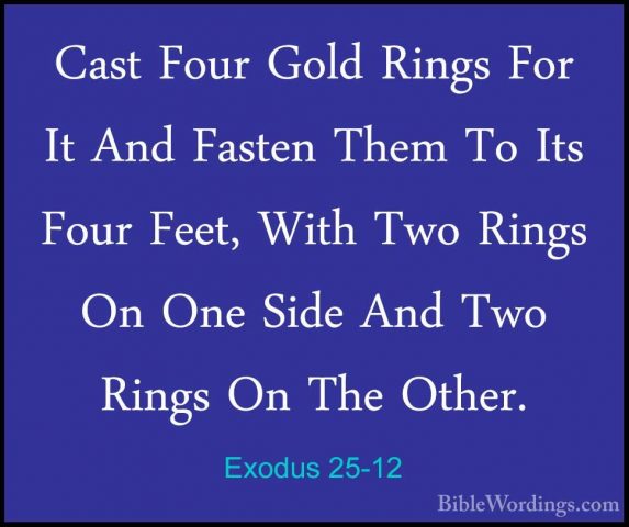 Exodus 25-12 - Cast Four Gold Rings For It And Fasten Them To ItsCast Four Gold Rings For It And Fasten Them To Its Four Feet, With Two Rings On One Side And Two Rings On The Other. 