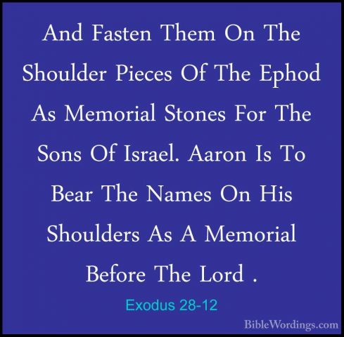 Exodus 28-12 - And Fasten Them On The Shoulder Pieces Of The EphoAnd Fasten Them On The Shoulder Pieces Of The Ephod As Memorial Stones For The Sons Of Israel. Aaron Is To Bear The Names On His Shoulders As A Memorial Before The Lord . 