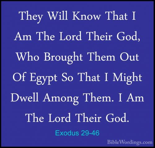 Exodus 29-46 - They Will Know That I Am The Lord Their God, Who BThey Will Know That I Am The Lord Their God, Who Brought Them Out Of Egypt So That I Might Dwell Among Them. I Am The Lord Their God.