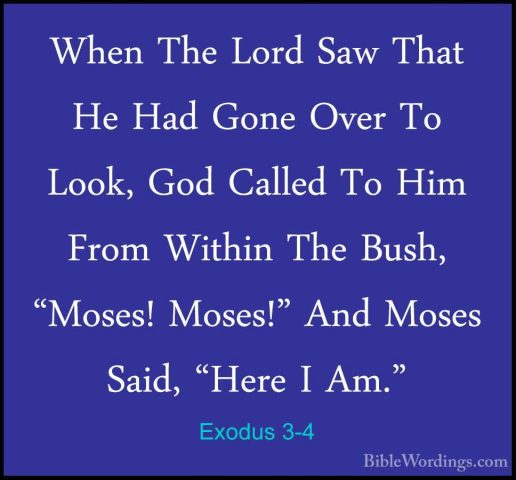 Exodus 3-4 - When The Lord Saw That He Had Gone Over To Look, GodWhen The Lord Saw That He Had Gone Over To Look, God Called To Him From Within The Bush, "Moses! Moses!" And Moses Said, "Here I Am." 