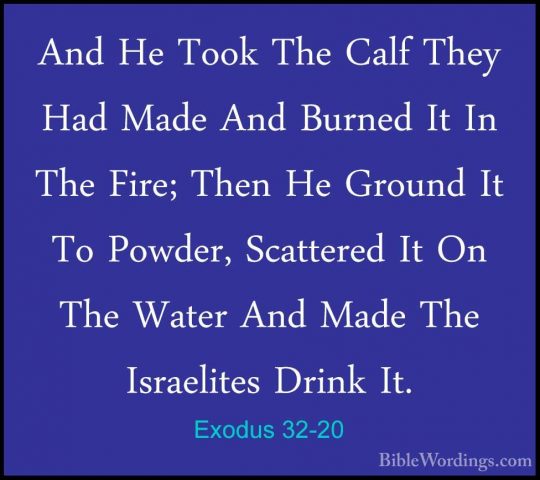 Exodus 32-20 - And He Took The Calf They Had Made And Burned It IAnd He Took The Calf They Had Made And Burned It In The Fire; Then He Ground It To Powder, Scattered It On The Water And Made The Israelites Drink It. 
