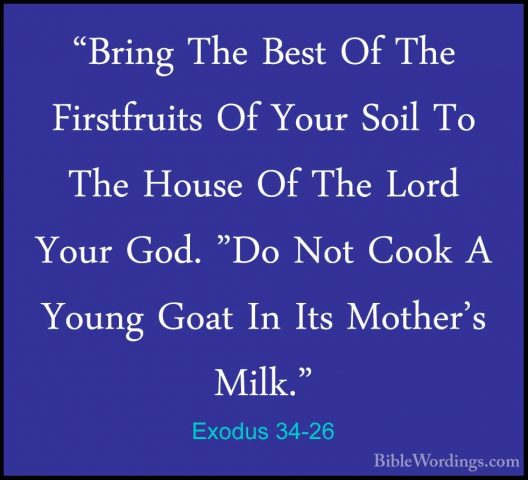 Exodus 34-26 - "Bring The Best Of The Firstfruits Of Your Soil To"Bring The Best Of The Firstfruits Of Your Soil To The House Of The Lord Your God. "Do Not Cook A Young Goat In Its Mother's Milk." 