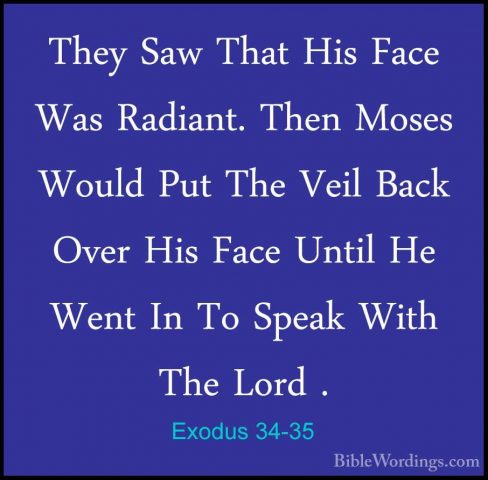 Exodus 34-35 - They Saw That His Face Was Radiant. Then Moses WouThey Saw That His Face Was Radiant. Then Moses Would Put The Veil Back Over His Face Until He Went In To Speak With The Lord .