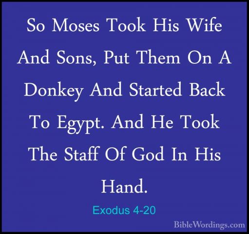 Exodus 4-20 - So Moses Took His Wife And Sons, Put Them On A DonkSo Moses Took His Wife And Sons, Put Them On A Donkey And Started Back To Egypt. And He Took The Staff Of God In His Hand. 