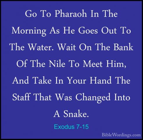 Exodus 7-15 - Go To Pharaoh In The Morning As He Goes Out To TheGo To Pharaoh In The Morning As He Goes Out To The Water. Wait On The Bank Of The Nile To Meet Him, And Take In Your Hand The Staff That Was Changed Into A Snake. 