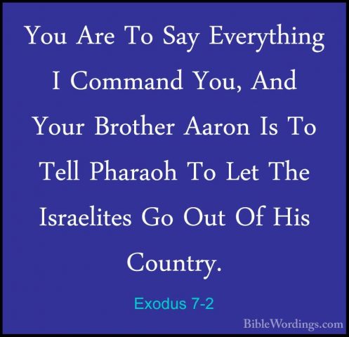 Exodus 7-2 - You Are To Say Everything I Command You, And Your BrYou Are To Say Everything I Command You, And Your Brother Aaron Is To Tell Pharaoh To Let The Israelites Go Out Of His Country. 
