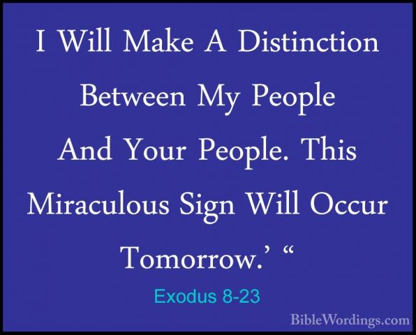 Exodus 8-23 - I Will Make A Distinction Between My People And YouI Will Make A Distinction Between My People And Your People. This Miraculous Sign Will Occur Tomorrow.' " 