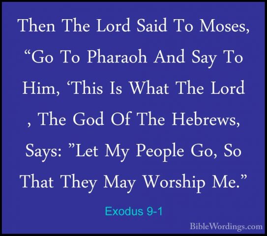 Exodus 9-1 - Then The Lord Said To Moses, "Go To Pharaoh And SayThen The Lord Said To Moses, "Go To Pharaoh And Say To Him, 'This Is What The Lord , The God Of The Hebrews, Says: "Let My People Go, So That They May Worship Me." 