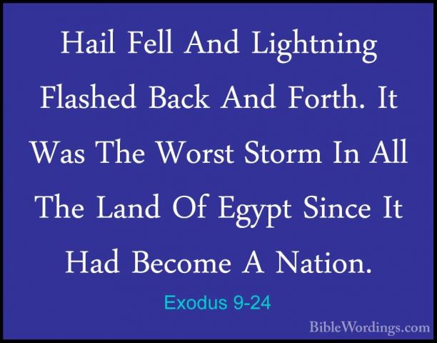 Exodus 9-24 - Hail Fell And Lightning Flashed Back And Forth. ItHail Fell And Lightning Flashed Back And Forth. It Was The Worst Storm In All The Land Of Egypt Since It Had Become A Nation. 