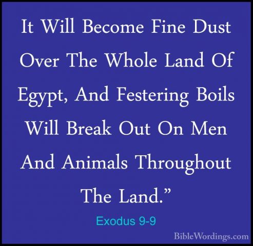 Exodus 9-9 - It Will Become Fine Dust Over The Whole Land Of EgypIt Will Become Fine Dust Over The Whole Land Of Egypt, And Festering Boils Will Break Out On Men And Animals Throughout The Land." 
